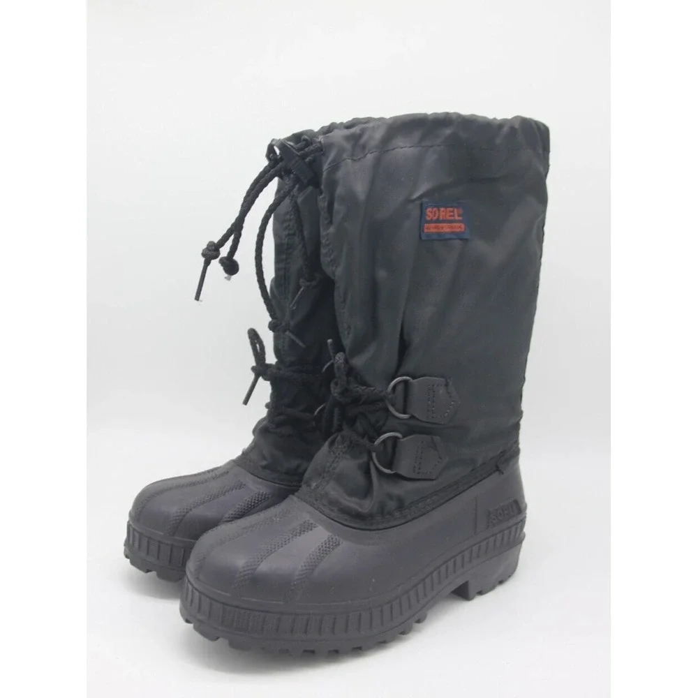 Sorel Boots Kids Size 2 Black Snow Removable Lining Girls Boys Rubber Cinch Top